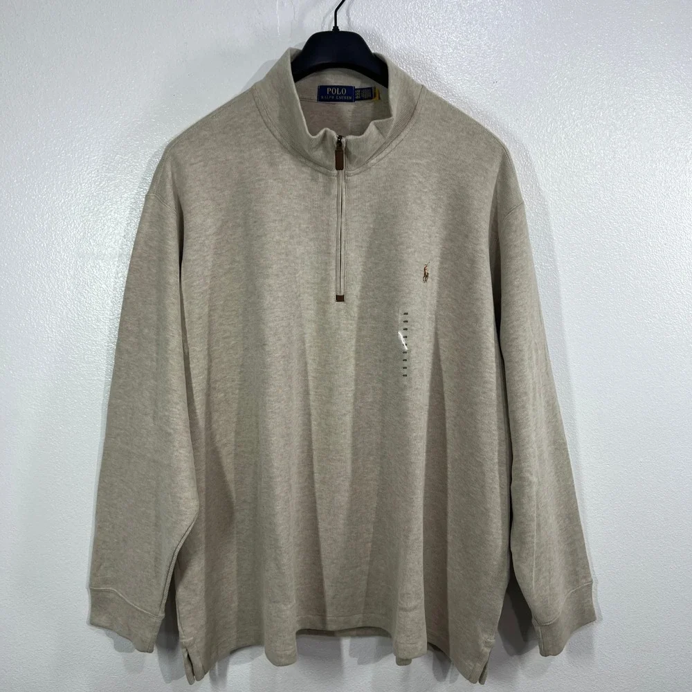 NWT Polo Ralph Lauren‎ Estate-Rib 4XB Big & Tall Heather Beige Mockneck Sweater